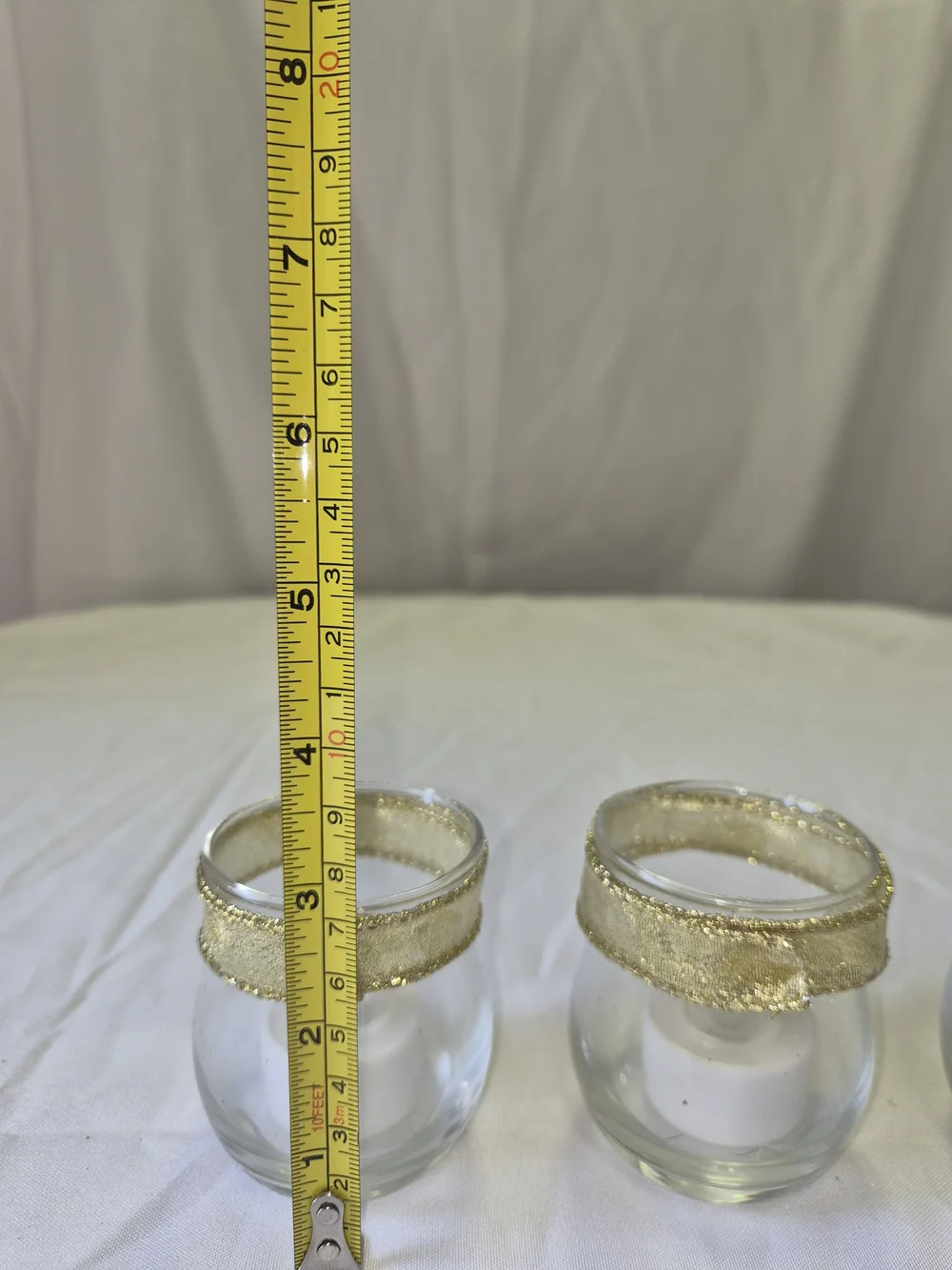 Gold Rim Glass Tea Light LED Holder Set
